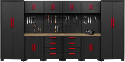 Garage Storage Cabinet System - 2 * 6-Pcs Workshop Set with Steel Cabinet Drawers, Tool Chest, Workbench, Pegboard for Tool Organization