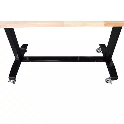 52 In. W X 24 In. D Adjustable Height Solid Wood Top Workbench Table in Black