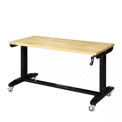 52 In. W X 24 In. D Adjustable Height Solid Wood Top Workbench Table in Black