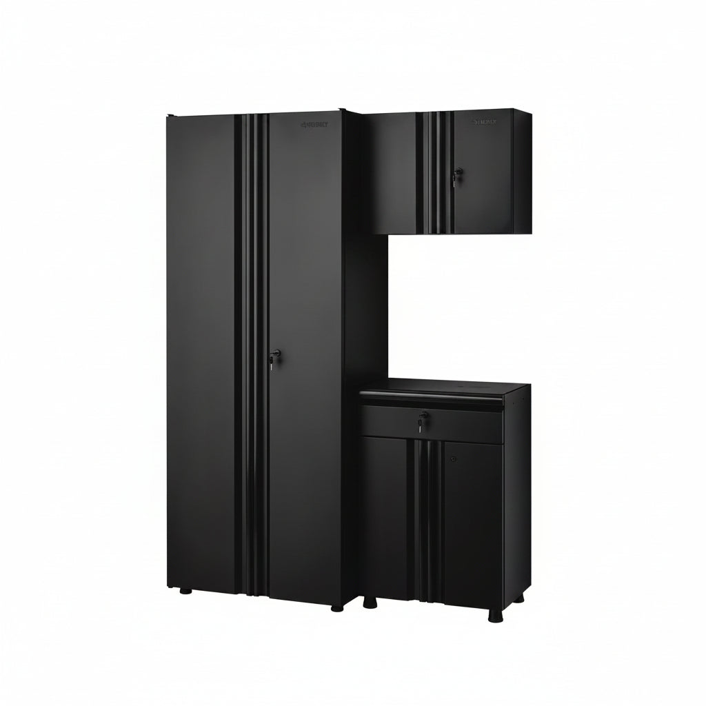 Regular Duty Welded 54.5 In. W X 75 In. H X 19.6 In. D 21-Gauge Steel 3-Piece Garage Storage System in Black