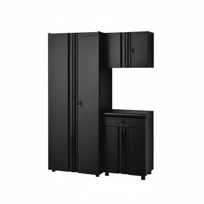 Regular Duty Welded 54.5 In. W X 75 In. H X 19.6 In. D 21-Gauge Steel 3-Piece Garage Storage System in Black