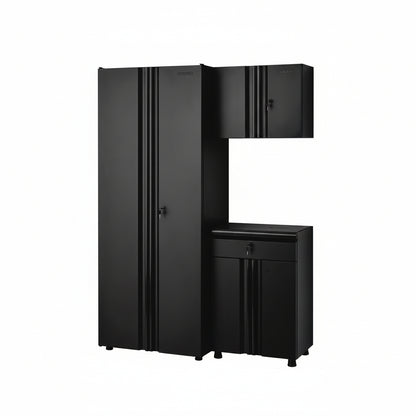 Regular Duty Welded 54.5 In. W X 75 In. H X 19.6 In. D 21-Gauge Steel 3-Piece Garage Storage System in Black