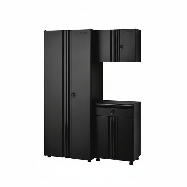 Regular Duty Welded 54.5 In. W X 75 In. H X 19.6 In. D 21-Gauge Steel 3-Piece Garage Storage System in Black