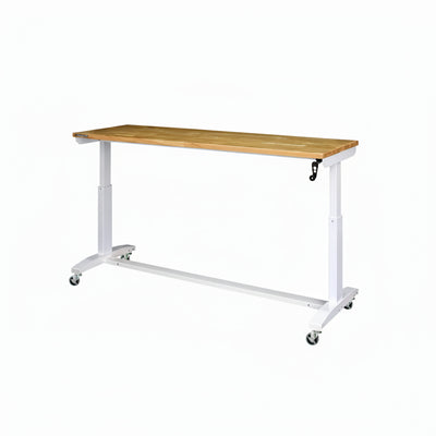72 In. W X 24 In. D Adjustable Height White Workbench with Solid Wood Top