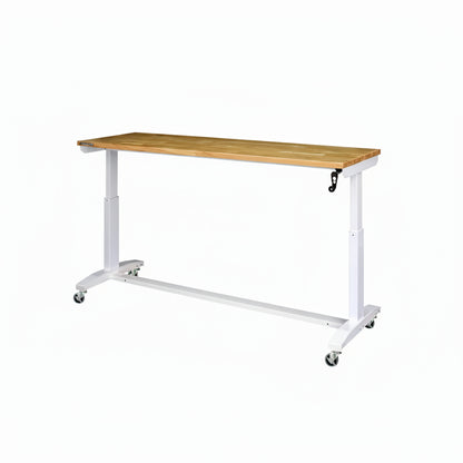72 In. W X 24 In. D Adjustable Height White Workbench with Solid Wood Top