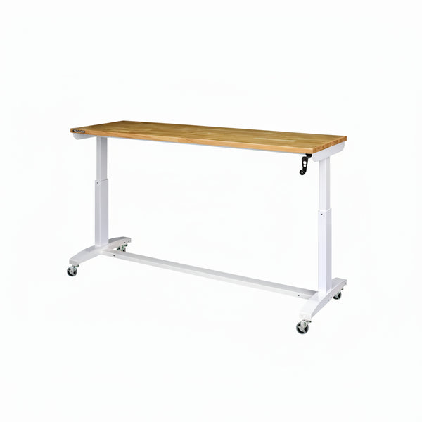 72 In. W X 24 In. D Adjustable Height White Workbench with Solid Wood Top