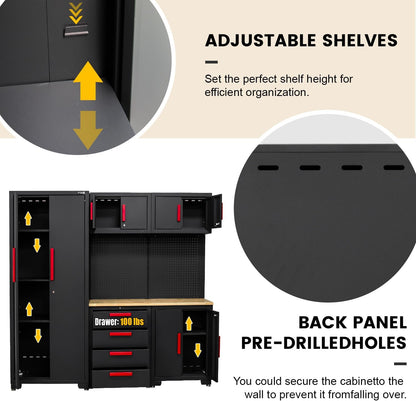 Garage Storage Cabinet System - 2 * 6-Pcs Workshop Set with Steel Cabinet Drawers, Tool Chest, Workbench, Pegboard for Tool Organization