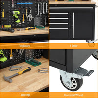 61-Inch Rolling Tool Chest, 10 Drawers Garage Workbench Storage Tool Cabinet with Power Strip, Solid Rubber Wood Top, 1675 LBS Load Mobile Workstation, Heavy Duty Rolling Cabinet
