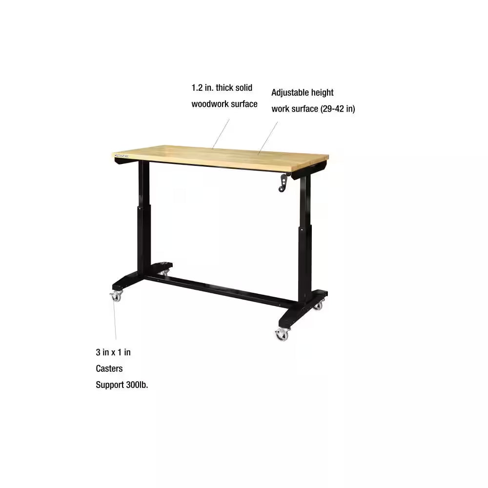 52 In. W X 24 In. D Adjustable Height Solid Wood Top Workbench Table in Black